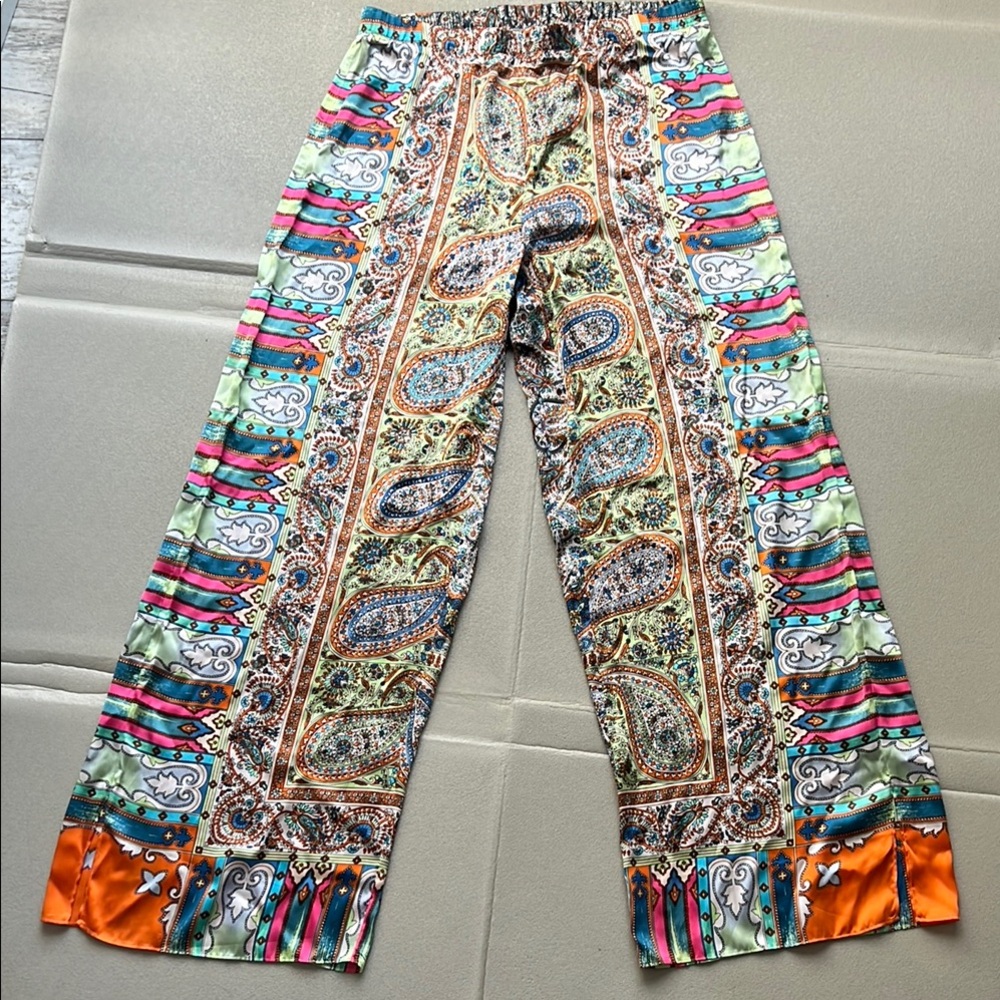 Chico's Paisley Print Wide-Leg Pants 1.5 Medium 10